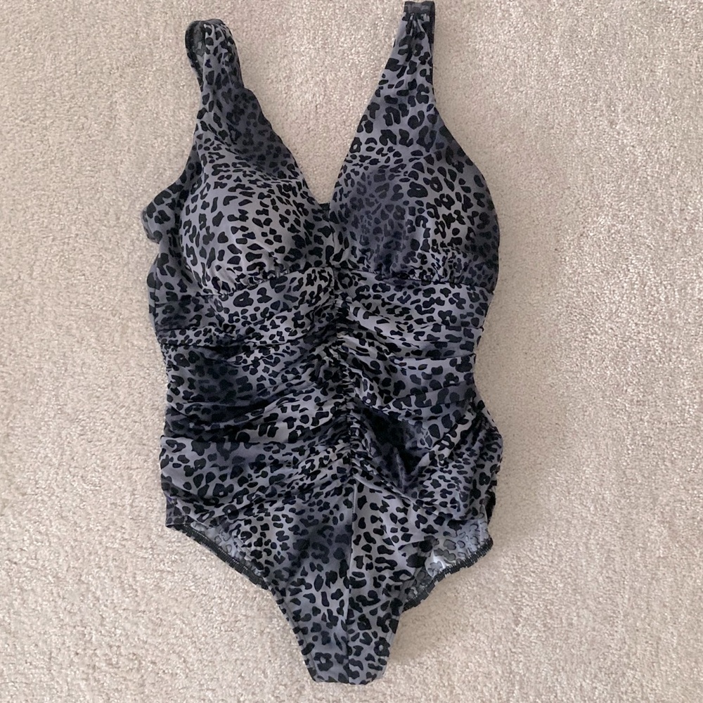 Miraclesuit Gray Leopard Print One Piece Swimsuit